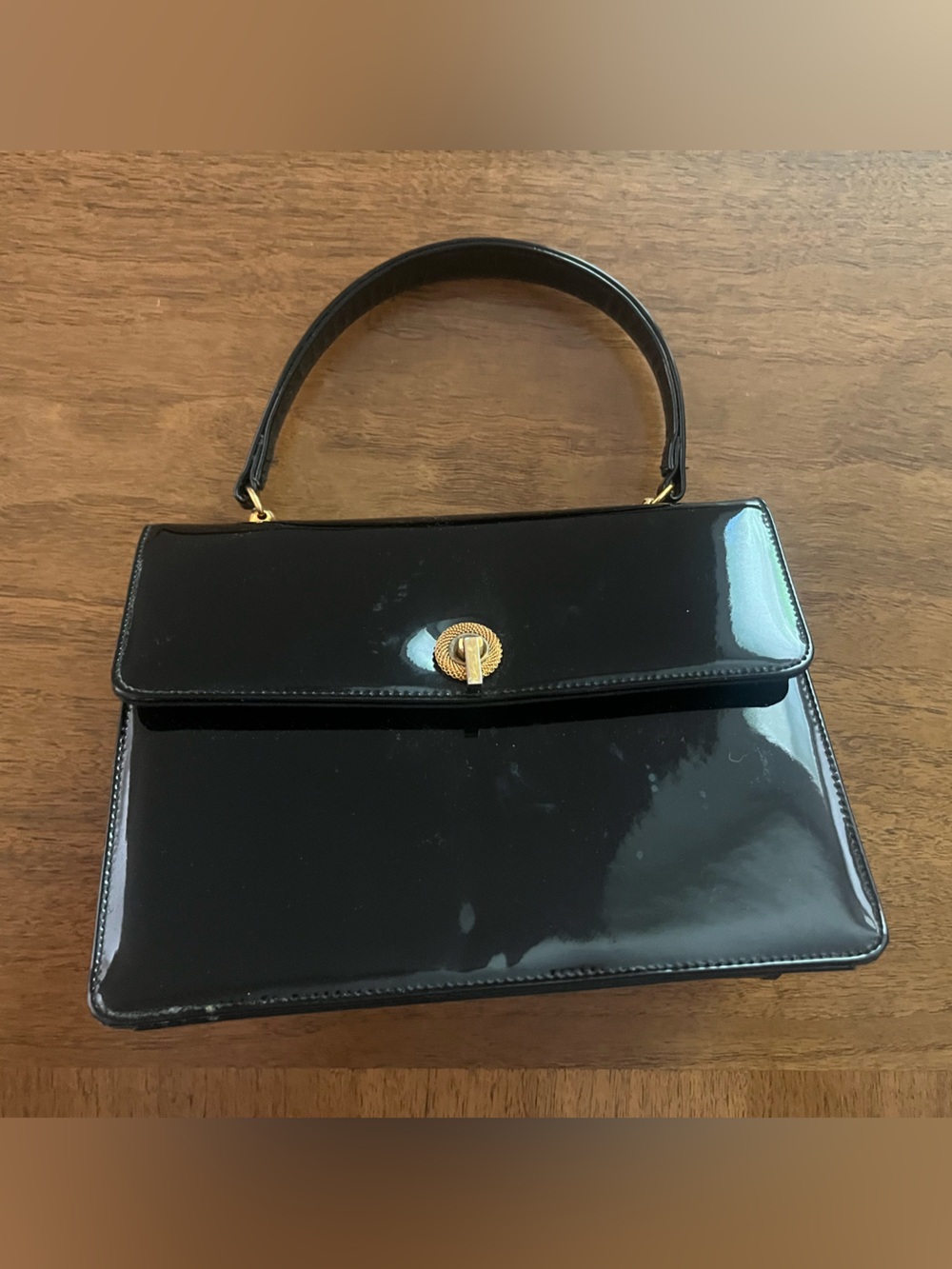 Black Leather Folded Wallet Clutch with Gold Logo